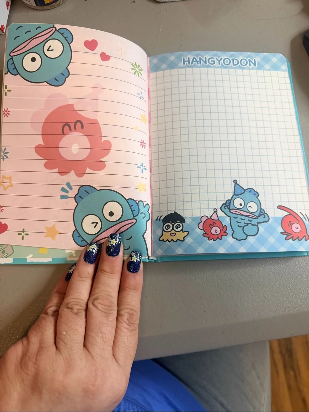 HGJ-371 Hangyodon Hardcover Notebook - Aqua Blue with Pink Accent